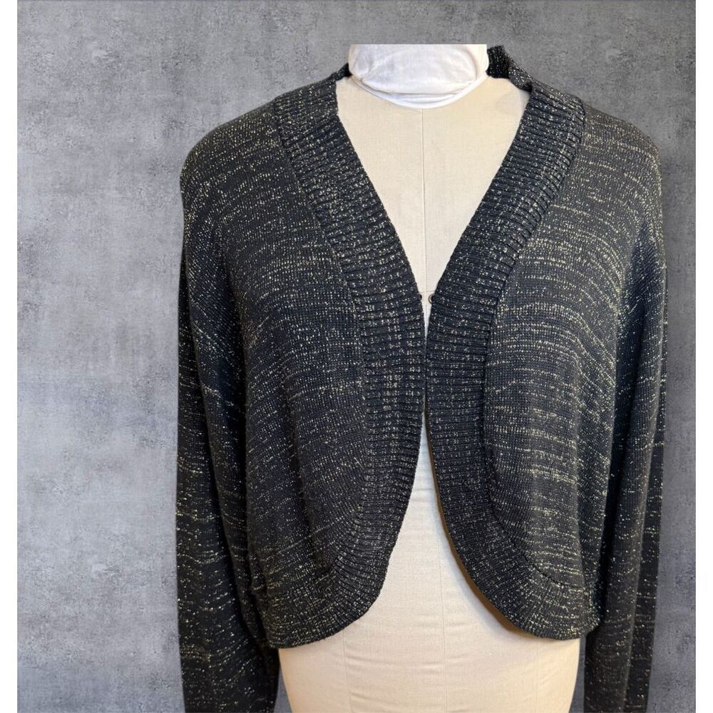 Ashley Stewart Knit Shrug Black Metallic Gold Thread Plus Sz. 22/24 Occasion